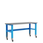 Стол металлический промышленный PLC 2000 мм без ящиков, на колесах