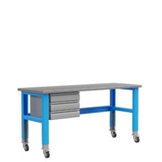 Стол металлический промышленный PLC 2000 мм модуль с 3 ящиками, на колесах