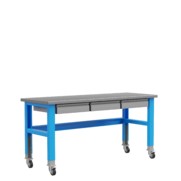 Стол металлический промышленный PLC 2000 мм на колесах с 3 ящиками
